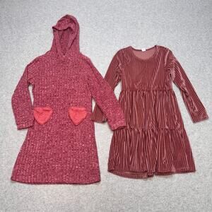Shein Dress Bundle of 2 Girls 7Y Dusty Rose Ribbed Pullover Long Sleeve Velvet